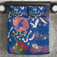 Hawaiian and Japanese Culture Together Bedding Set Kakau Tribal Pattern and Irezumi Art Blue Color LT03 Blue - Polynesian Pride