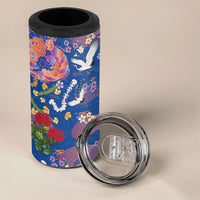 Hawaiian and Japanese Culture Together 4 in 1 Can Cooler Tumbler Kakau Tribal Pattern and Irezumi Art Blue Color LT03 - Polynesian Pride