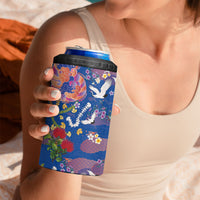 Hawaiian and Japanese Culture Together 4 in 1 Can Cooler Tumbler Kakau Tribal Pattern and Irezumi Art Blue Color LT03 - Polynesian Pride