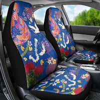 Hawaiian and Japanese Culture Together Car Seat Cover Kakau Tribal Pattern and Irezumi Art Blue Color LT03 - Polynesian Pride