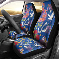 Hawaiian and Japanese Culture Together Car Seat Cover Kakau Tribal Pattern and Irezumi Art Blue Color LT03 - Polynesian Pride