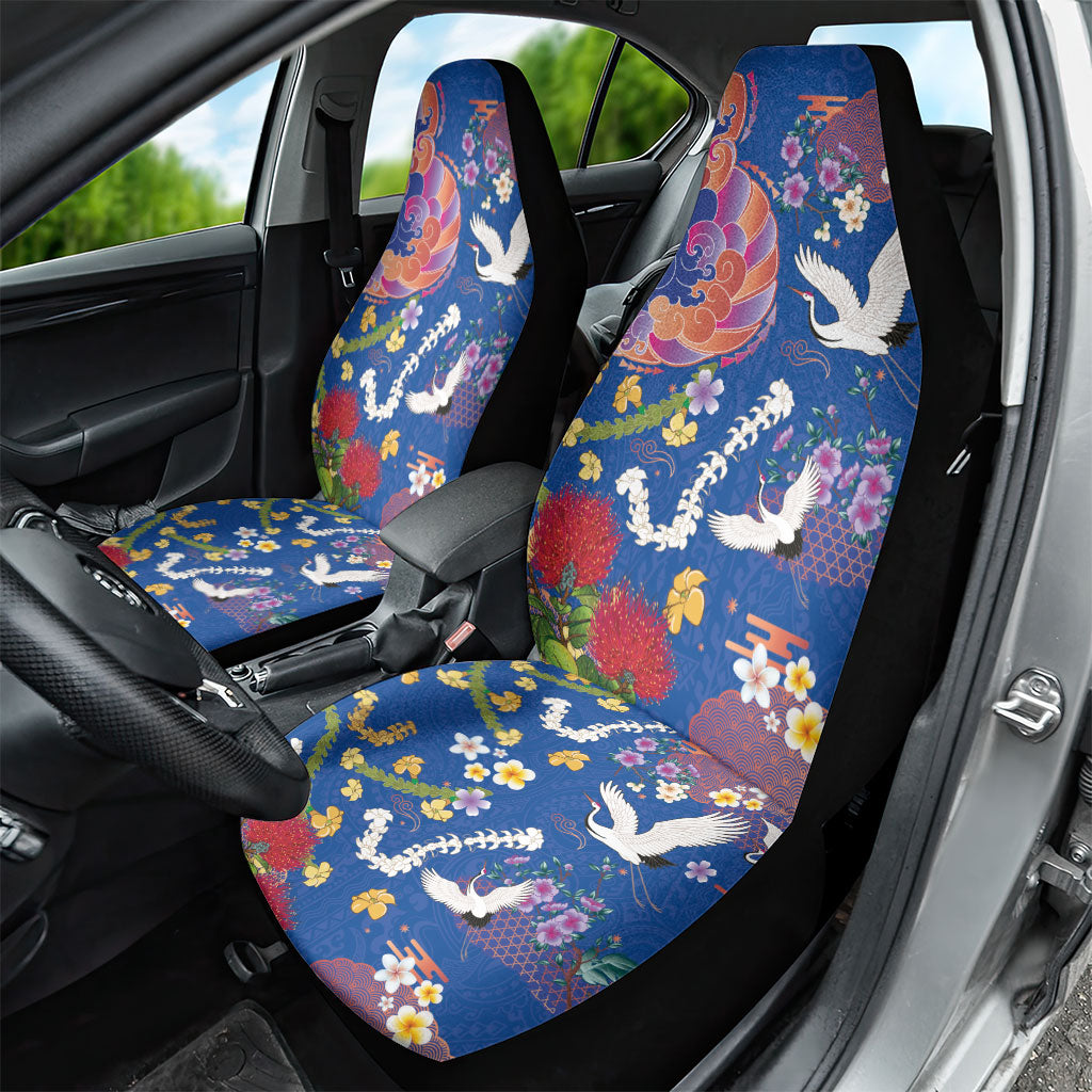 Hawaiian and Japanese Culture Together Car Seat Cover Kakau Tribal Pattern and Irezumi Art Blue Color LT03 - Polynesian Pride