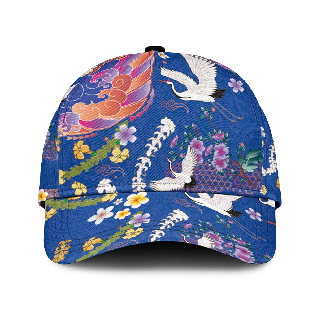 Hawaiian and Japanese Culture Together Classic Cap Kakau Tribal Pattern and Irezumi Art Blue Color LT03 Universal Fit Blue - Polynesian Pride