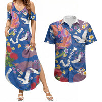 Hawaiian and Japanese Culture Together Couples Matching Summer Maxi Dress and Hawaiian Shirt Kakau Tribal Pattern and Irezumi Art Blue Color LT03 Blue - Polynesian Pride