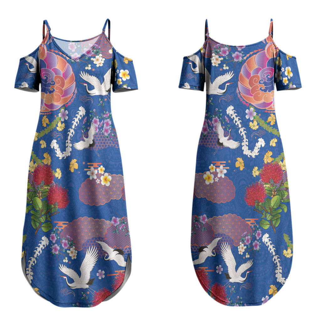 Hawaiian and Japanese Culture Together Couples Matching Summer Maxi Dress and Hawaiian Shirt Kakau Tribal Pattern and Irezumi Art Blue Color LT03 - Polynesian Pride