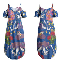 Hawaiian and Japanese Culture Together Couples Matching Summer Maxi Dress and Hawaiian Shirt Kakau Tribal Pattern and Irezumi Art Blue Color LT03 - Polynesian Pride