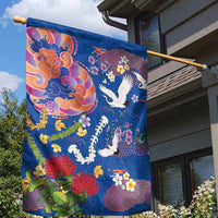Hawaiian and Japanese Culture Together Garden Flag Kakau Tribal Pattern and Irezumi Art Blue Color LT03 - Polynesian Pride
