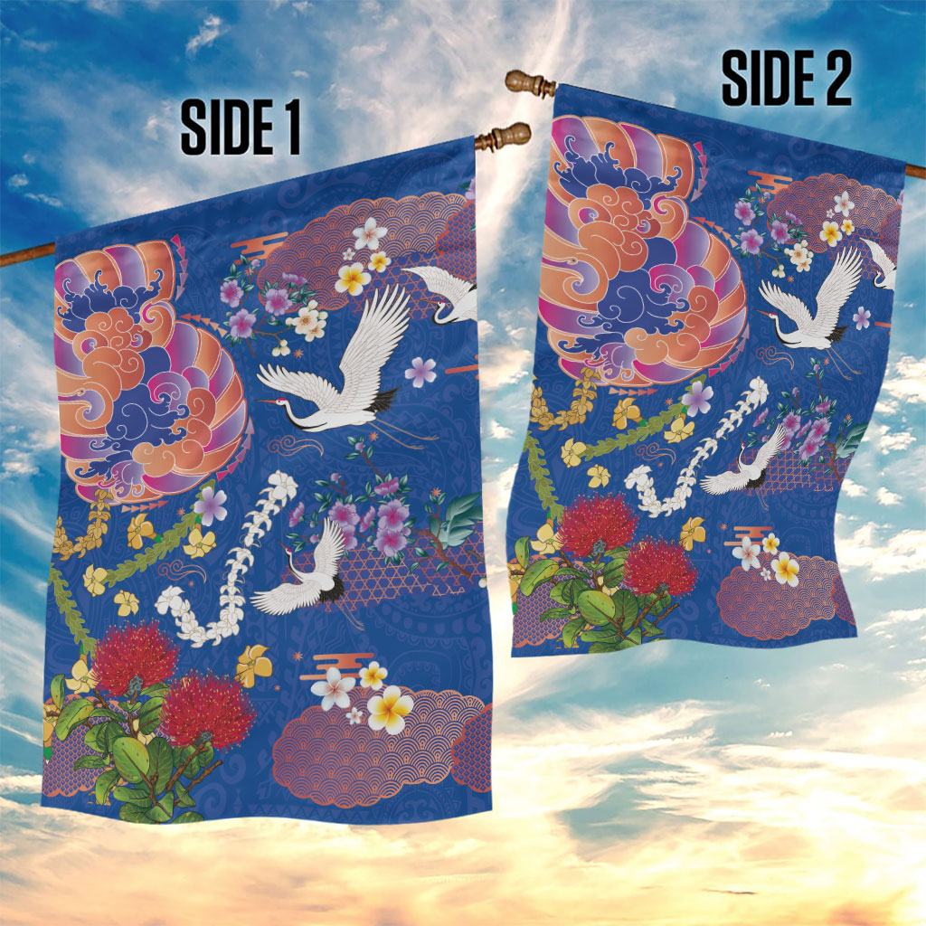 Hawaiian and Japanese Culture Together Garden Flag Kakau Tribal Pattern and Irezumi Art Blue Color LT03 - Polynesian Pride