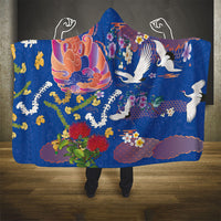 Hawaiian and Japanese Culture Together Hooded Blanket Kakau Tribal Pattern and Irezumi Art Blue Color LT03 - Polynesian Pride
