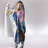 Hawaiian and Japanese Culture Together Hooded Blanket Kakau Tribal Pattern and Irezumi Art Blue Color LT03 - Polynesian Pride