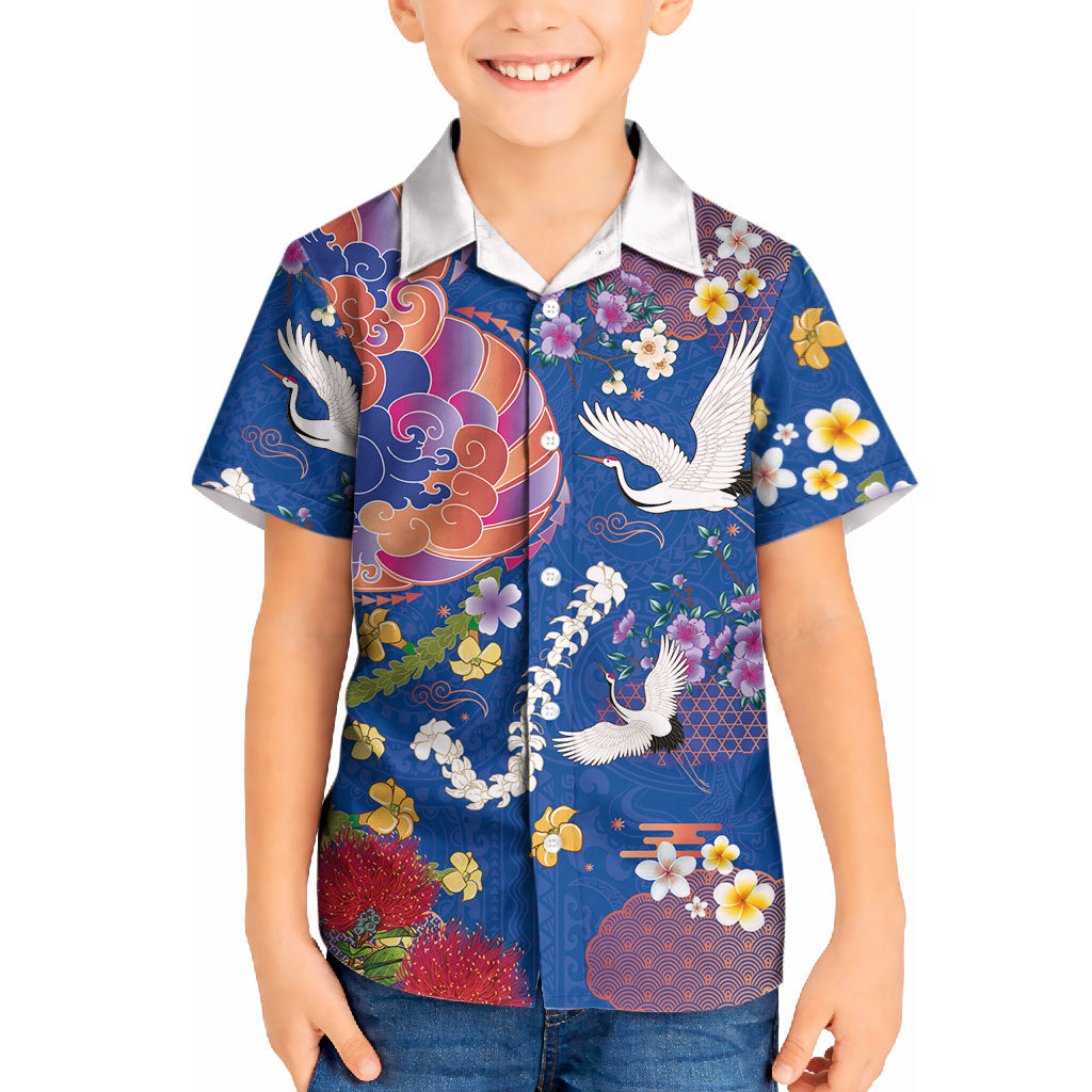 Hawaiian and Japanese Culture Together Kid Hawaiian Shirt Kakau Tribal Pattern and Irezumi Art Blue Color LT03 Kid Blue - Polynesian Pride