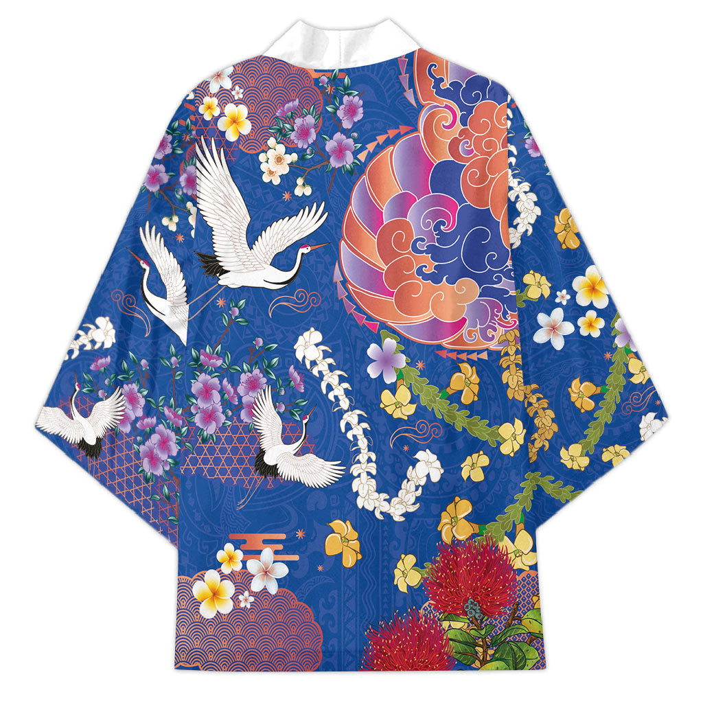 Hawaiian and Japanese Culture Together Kimono Kakau Tribal Pattern and Irezumi Art Blue Color