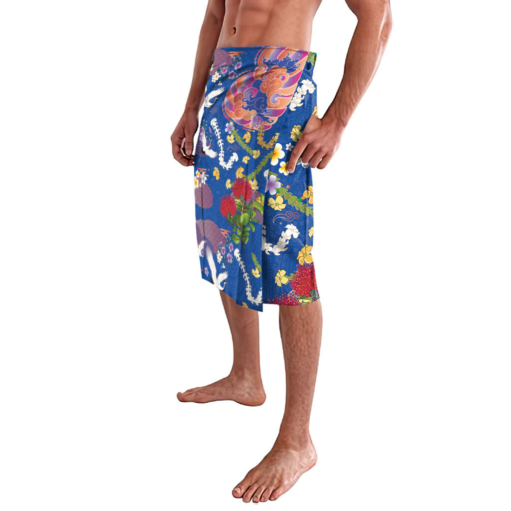 Hawaiian and Japanese Culture Together Lavalava Kakau Tribal Pattern and Irezumi Art Blue Color LT03 - Polynesian Pride