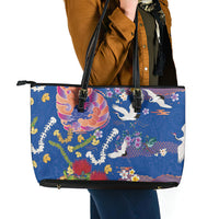 Hawaiian and Japanese Culture Together Leather Tote Bag Kakau Tribal Pattern and Irezumi Art Blue Color LT03 - Polynesian Pride