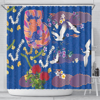 Hawaiian and Japanese Culture Together Shower Curtain Kakau Tribal Pattern and Irezumi Art Blue Color LT03 - Polynesian Pride