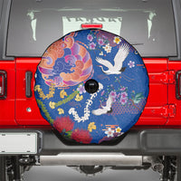 Hawaiian and Japanese Culture Together Spare Tire Cover Kakau Tribal Pattern and Irezumi Art Blue Color LT03 - Polynesian Pride
