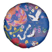Hawaiian and Japanese Culture Together Spare Tire Cover Kakau Tribal Pattern and Irezumi Art Blue Color LT03 - Polynesian Pride