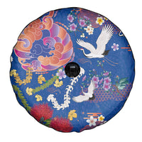 Hawaiian and Japanese Culture Together Spare Tire Cover Kakau Tribal Pattern and Irezumi Art Blue Color LT03 - Polynesian Pride