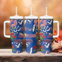 Hawaiian and Japanese Culture Together Tumbler With Handle Kakau Tribal Pattern and Irezumi Art Blue Color LT03 - Polynesian Pride