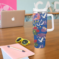 Hawaiian and Japanese Culture Together Tumbler With Handle Kakau Tribal Pattern and Irezumi Art Blue Color LT03 - Polynesian Pride
