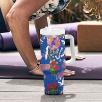 Hawaiian and Japanese Culture Together Tumbler With Handle Kakau Tribal Pattern and Irezumi Art Blue Color LT03 - Polynesian Pride