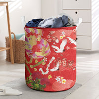 Hawaiian and Japanese Culture Together Laundry Basket Kakau Tribal Pattern and Irezumi Art Red Color LT03 Red - Polynesian Pride