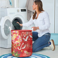 Hawaiian and Japanese Culture Together Laundry Basket Kakau Tribal Pattern and Irezumi Art Red Color LT03 - Polynesian Pride