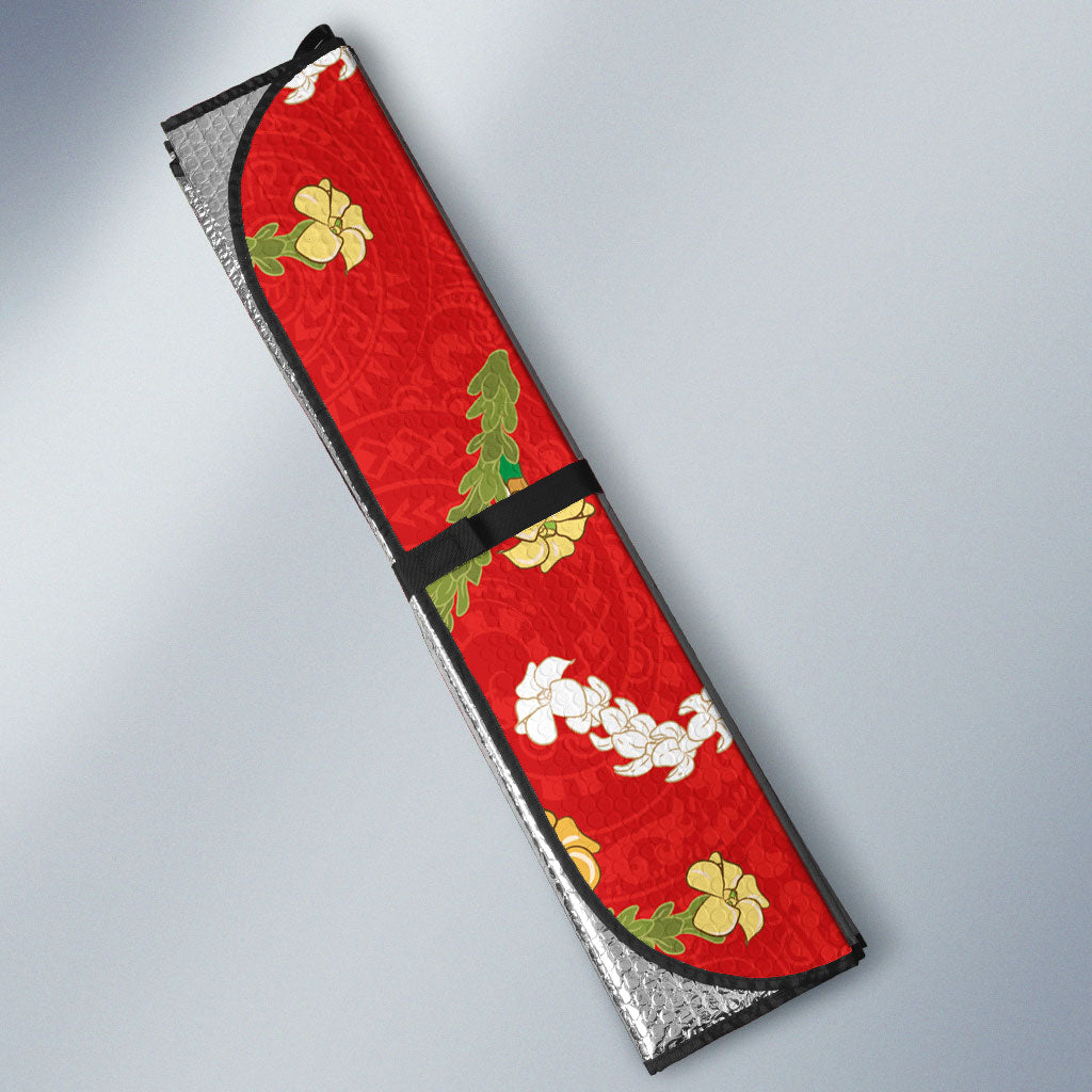 Hawaiian and Japanese Culture Together Auto Sun Shade Kakau Tribal Pattern and Irezumi Art Red Color LT03 - Polynesian Pride