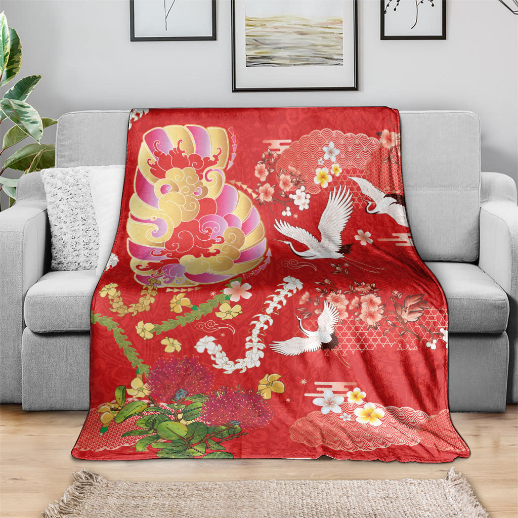 Hawaiian and Japanese Culture Together Blanket Kakau Tribal Pattern and Irezumi Art Red Color LT03 - Polynesian Pride