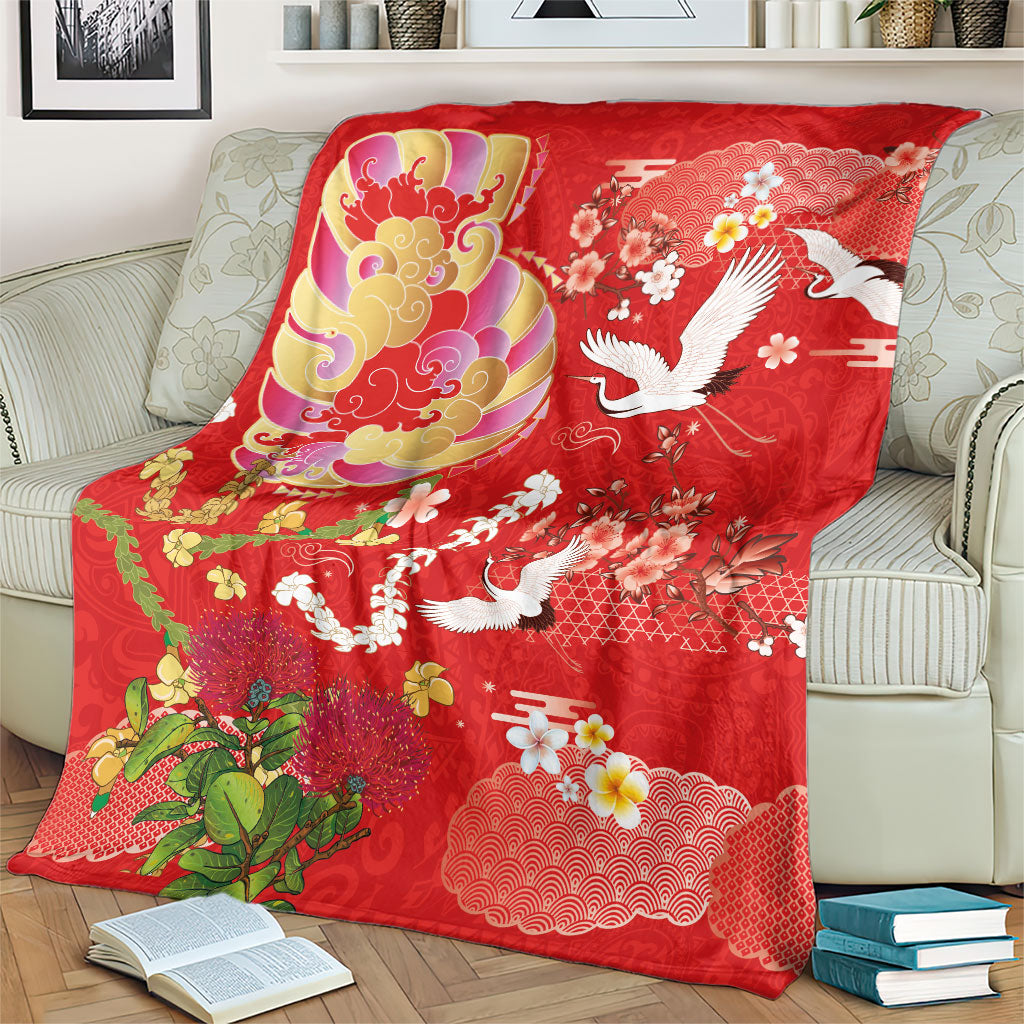 Hawaiian and Japanese Culture Together Blanket Kakau Tribal Pattern and Irezumi Art Red Color LT03 - Polynesian Pride