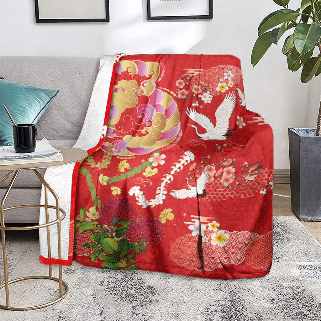 Hawaiian and Japanese Culture Together Blanket Kakau Tribal Pattern and Irezumi Art Red Color LT03 - Polynesian Pride