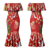 Hawaiian and Japanese Culture Together Couples Matching Mermaid Dress and Hawaiian Shirt Kakau Tribal Pattern and Irezumi Art Red Color LT03 - Polynesian Pride