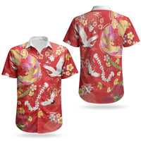 Hawaiian and Japanese Culture Together Couples Matching Off Shoulder Maxi Dress and Hawaiian Shirt Kakau Tribal Pattern and Irezumi Art Red Color LT03 - Polynesian Pride