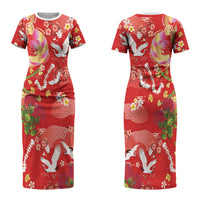 Hawaiian and Japanese Culture Together Couples Matching Short Sleeve Bodycon Dress and Hawaiian Shirt Kakau Tribal Pattern and Irezumi Art Red Color LT03 - Polynesian Pride
