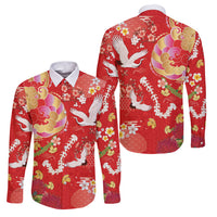Hawaiian and Japanese Culture Together Family Matching Off Shoulder Maxi Dress and Hawaiian Shirt Kakau Tribal Pattern and Irezumi Art Red Color LT03 Dad's Shirt - Long Sleeve Red - Polynesian Pride
