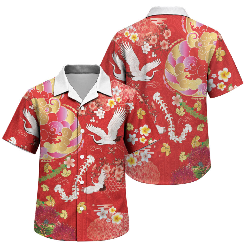 Hawaiian and Japanese Culture Together Family Matching Off Shoulder Maxi Dress and Hawaiian Shirt Kakau Tribal Pattern and Irezumi Art Red Color LT03 Son's Shirt Red - Polynesian Pride