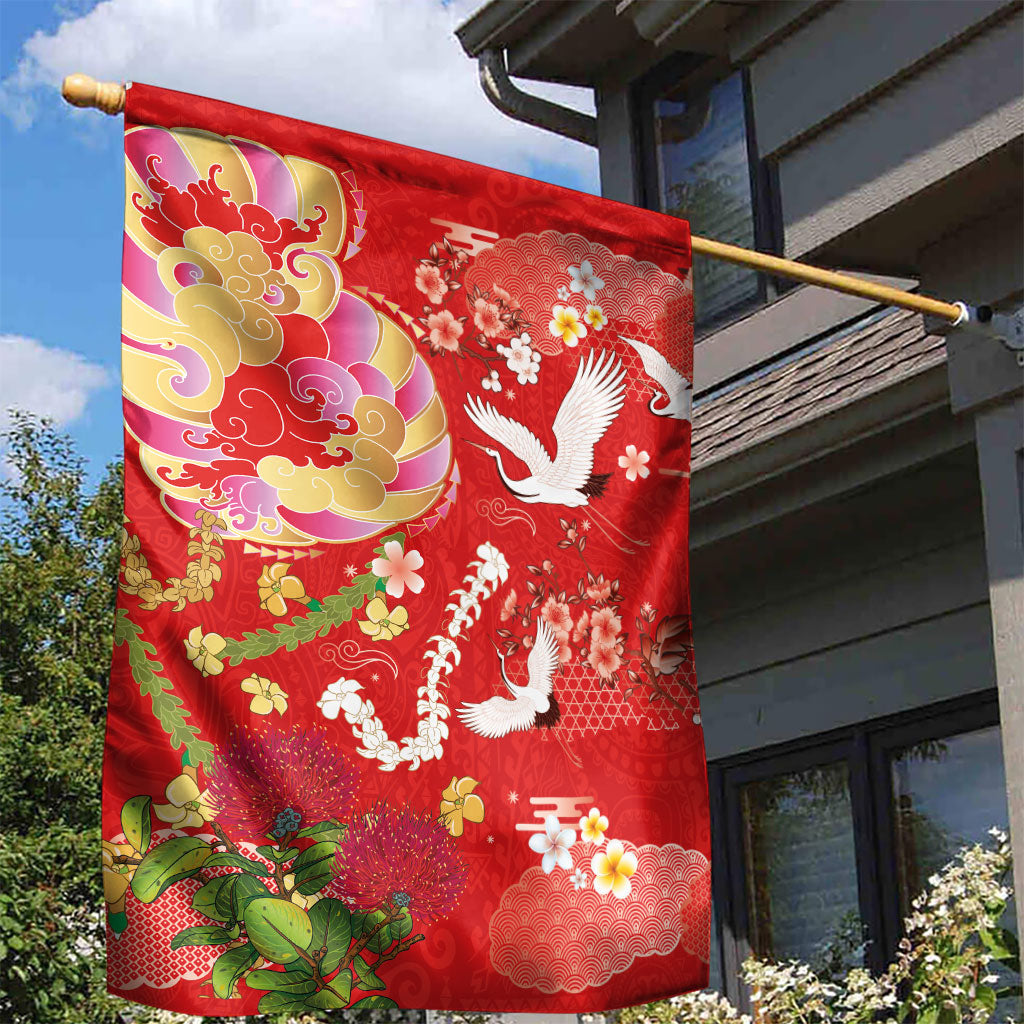 Hawaiian and Japanese Culture Together Garden Flag Kakau Tribal Pattern and Irezumi Art Red Color LT03 - Polynesian Pride
