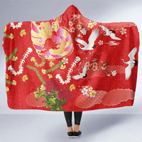 Hawaiian and Japanese Culture Together Hooded Blanket Kakau Tribal Pattern and Irezumi Art Red Color LT03 One Size Red - Polynesian Pride