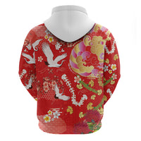 Hawaiian and Japanese Culture Together Hoodie Kakau Tribal Pattern and Irezumi Art Red Color