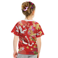 Hawaiian and Japanese Culture Together Kid T Shirt Kakau Tribal Pattern and Irezumi Art Red Color