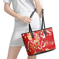 Hawaiian and Japanese Culture Together Leather Tote Bag Kakau Tribal Pattern and Irezumi Art Red Color LT03 - Polynesian Pride