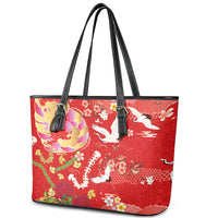 Hawaiian and Japanese Culture Together Leather Tote Bag Kakau Tribal Pattern and Irezumi Art Red Color LT03 - Polynesian Pride