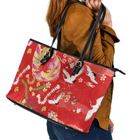 Hawaiian and Japanese Culture Together Leather Tote Bag Kakau Tribal Pattern and Irezumi Art Red Color LT03 - Polynesian Pride