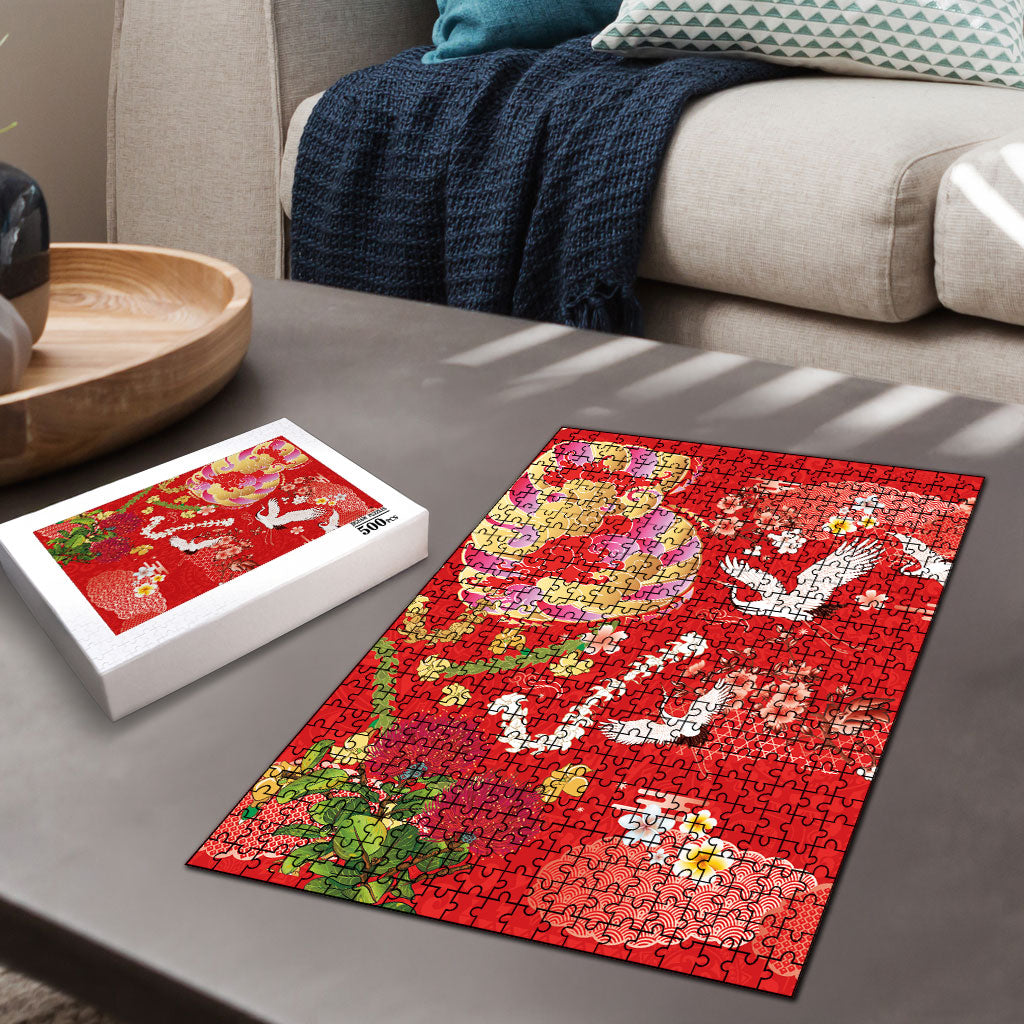 Hawaiian and Japanese Culture Together Puzzle Kakau Tribal Pattern and Irezumi Art Red Color LT03 - Polynesian Pride