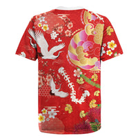Hawaiian and Japanese Culture Together Rugby Jersey Kakau Tribal Pattern and Irezumi Art Red Color