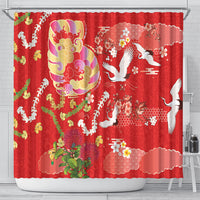 Hawaiian and Japanese Culture Together Shower Curtain Kakau Tribal Pattern and Irezumi Art Red Color LT03 - Polynesian Pride