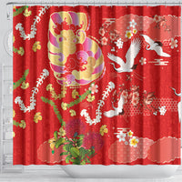Hawaiian and Japanese Culture Together Shower Curtain Kakau Tribal Pattern and Irezumi Art Red Color LT03 - Polynesian Pride