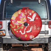 Hawaiian and Japanese Culture Together Spare Tire Cover Kakau Tribal Pattern and Irezumi Art Red Color LT03 Red - Polynesian Pride