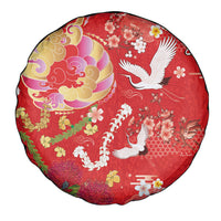 Hawaiian and Japanese Culture Together Spare Tire Cover Kakau Tribal Pattern and Irezumi Art Red Color LT03 - Polynesian Pride