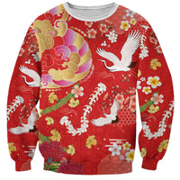 Hawaiian and Japanese Culture Together Sweatshirt Kakau Tribal Pattern and Irezumi Art Red Color